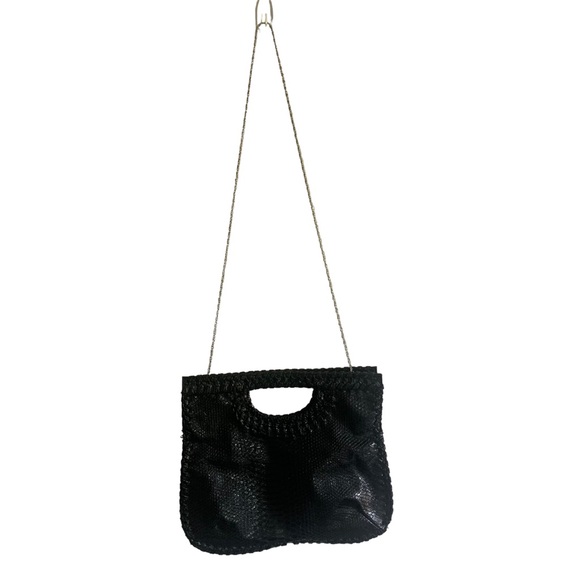 Big Buddha Black Snakeskin Clutch Crossbody Bag with Silver Chain - Picture 1 of 10